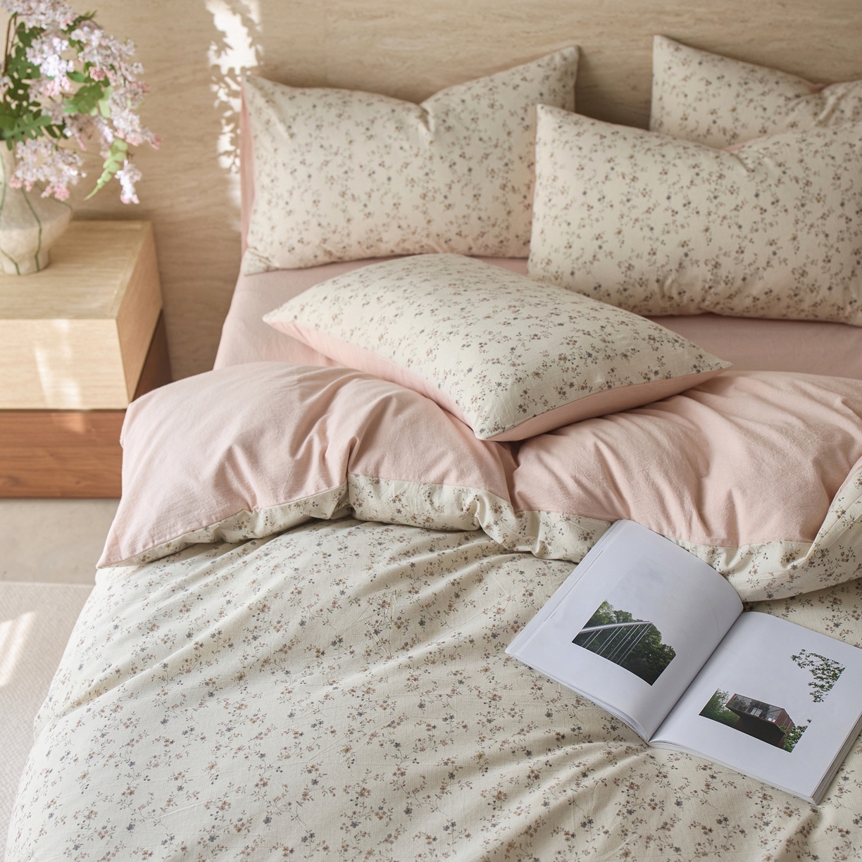 91家纺网 家纺一手货源 找家纺 亿梵家居 2026春夏新款A类棉麻印花四件套 浅夏微风