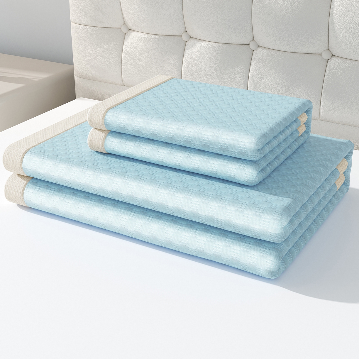 91家纺网 家纺一手货源 找家纺 （总）曼陀罗 2026新款海洋丝凉感冰咖方格凉席-平铺款