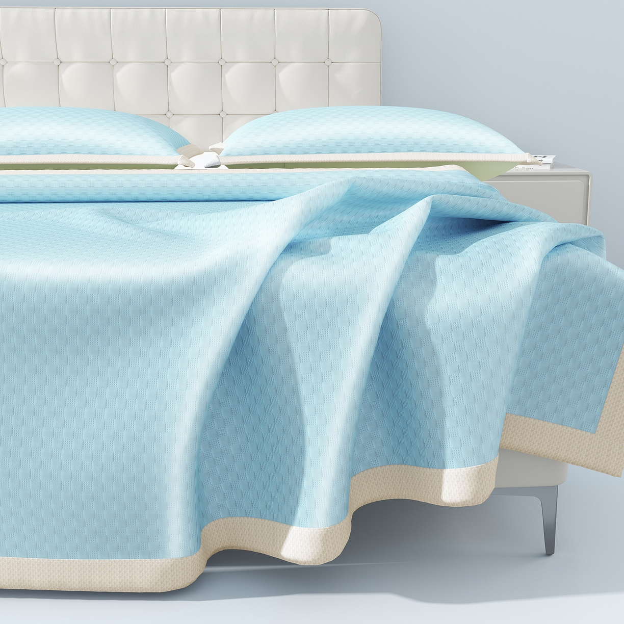 91家纺网 家纺一手货源 找家纺 （总）曼陀罗 2026新款海洋丝凉感冰咖方格凉席-平铺款