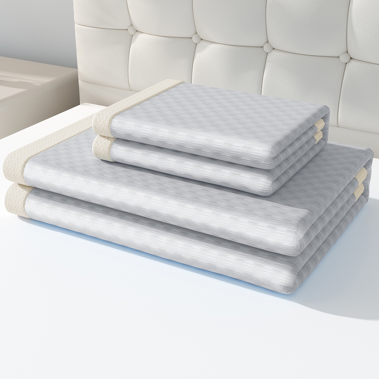 91家纺网 家纺一手货源 找家纺 曼陀罗 2026新款海洋丝凉感冰咖方格凉席-平铺款 冰川灰