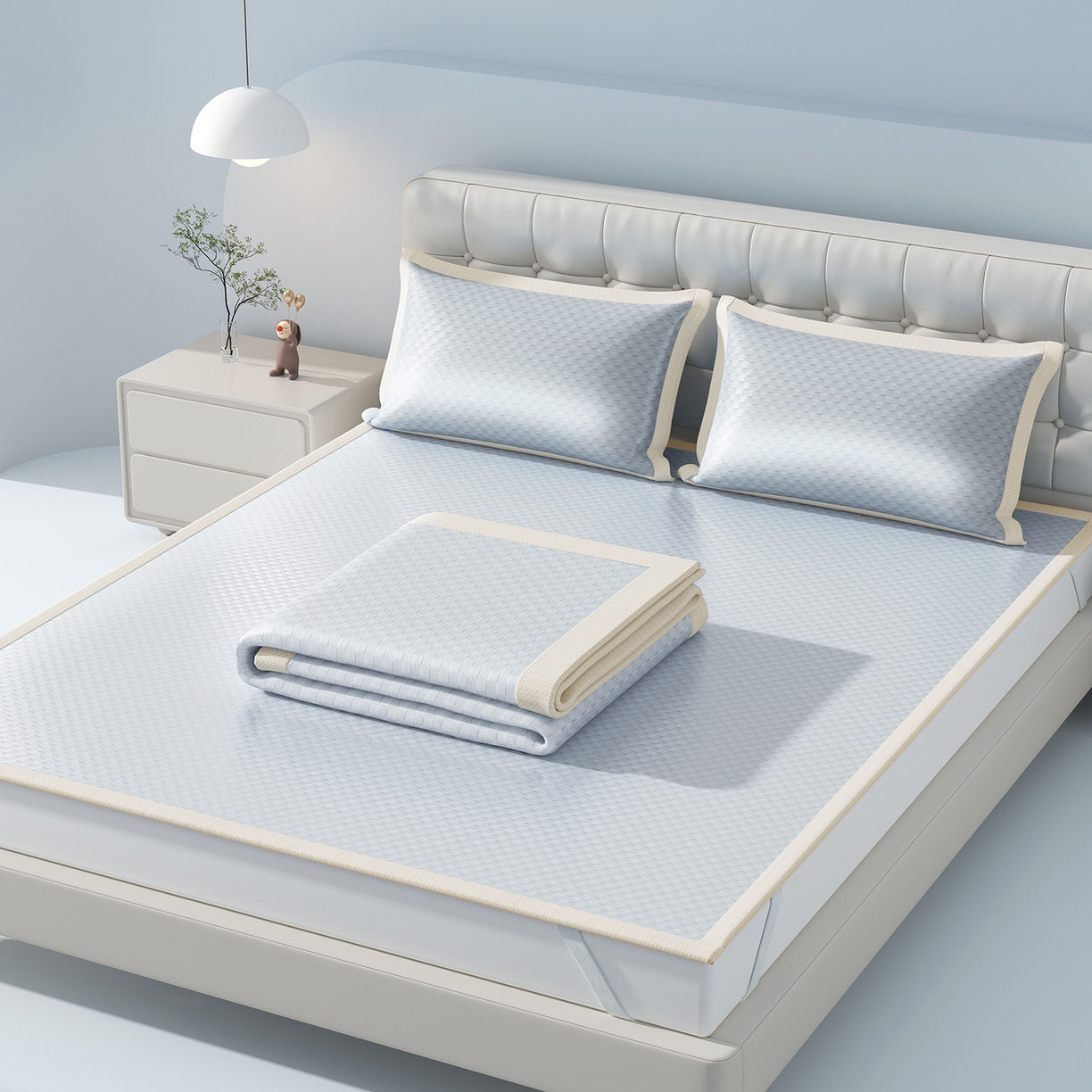 91家纺网 家纺一手货源 找家纺 曼陀罗 2026新款海洋丝凉感冰咖方格凉席-平铺款 冰川灰