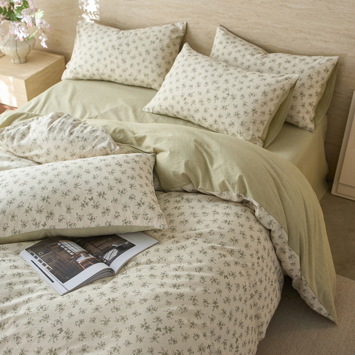 亿梵家居 2026春夏新款A类棉麻印花四件套 清风蝶语