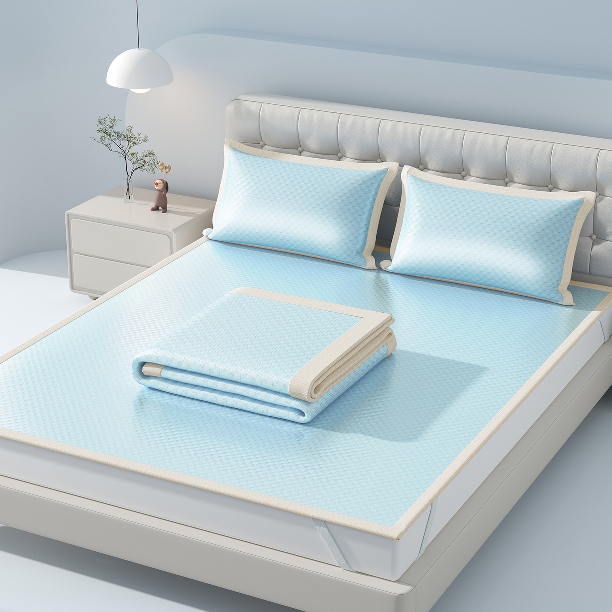 91家纺网 家纺一手货源 找家纺 （总）曼陀罗 2026新款海洋丝凉感冰咖方格凉席-平铺款