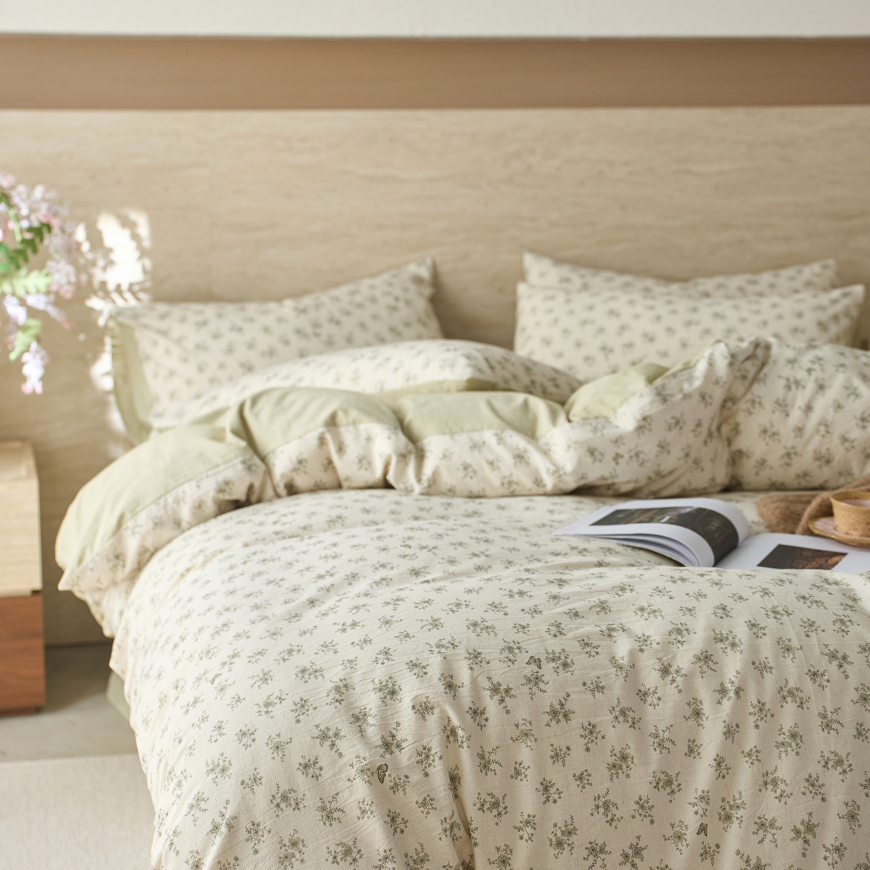 91家纺网 家纺一手货源 找家纺 亿梵家居 2026春夏新款A类棉麻印花四件套 清风蝶语