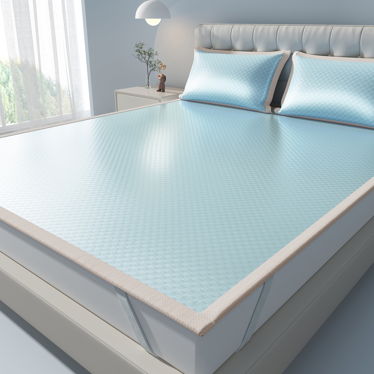 91家纺网 家纺一手货源 找家纺 （总）曼陀罗 2026新款海洋丝凉感冰咖方格凉席-平铺款