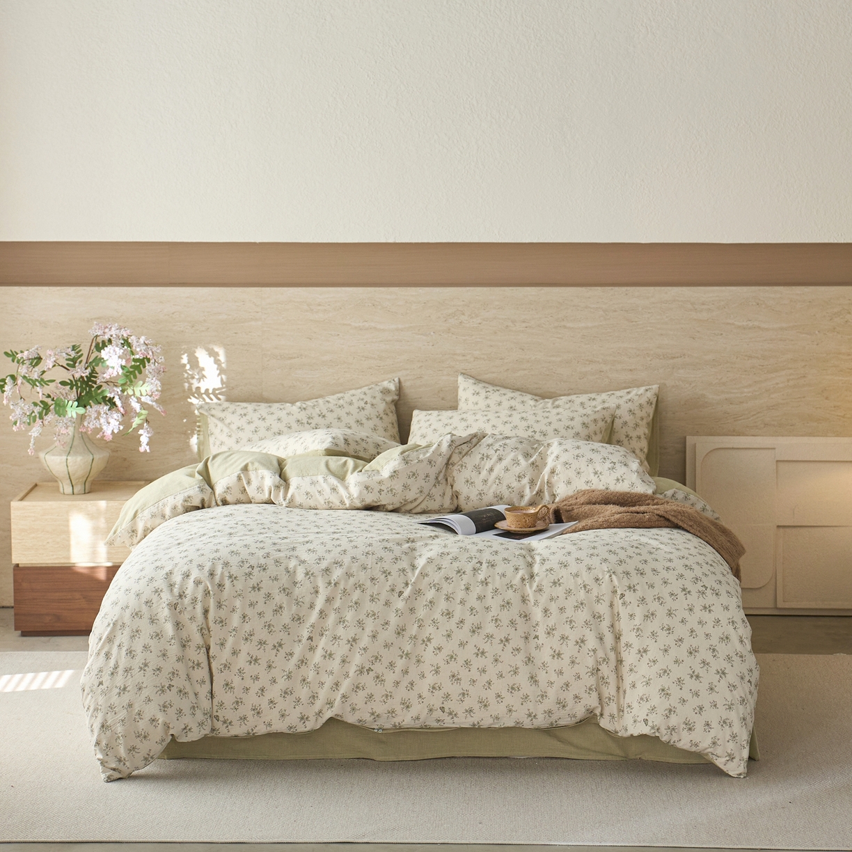 91家纺网 家纺一手货源 找家纺 亿梵家居 2026春夏新款A类棉麻印花四件套 清风蝶语