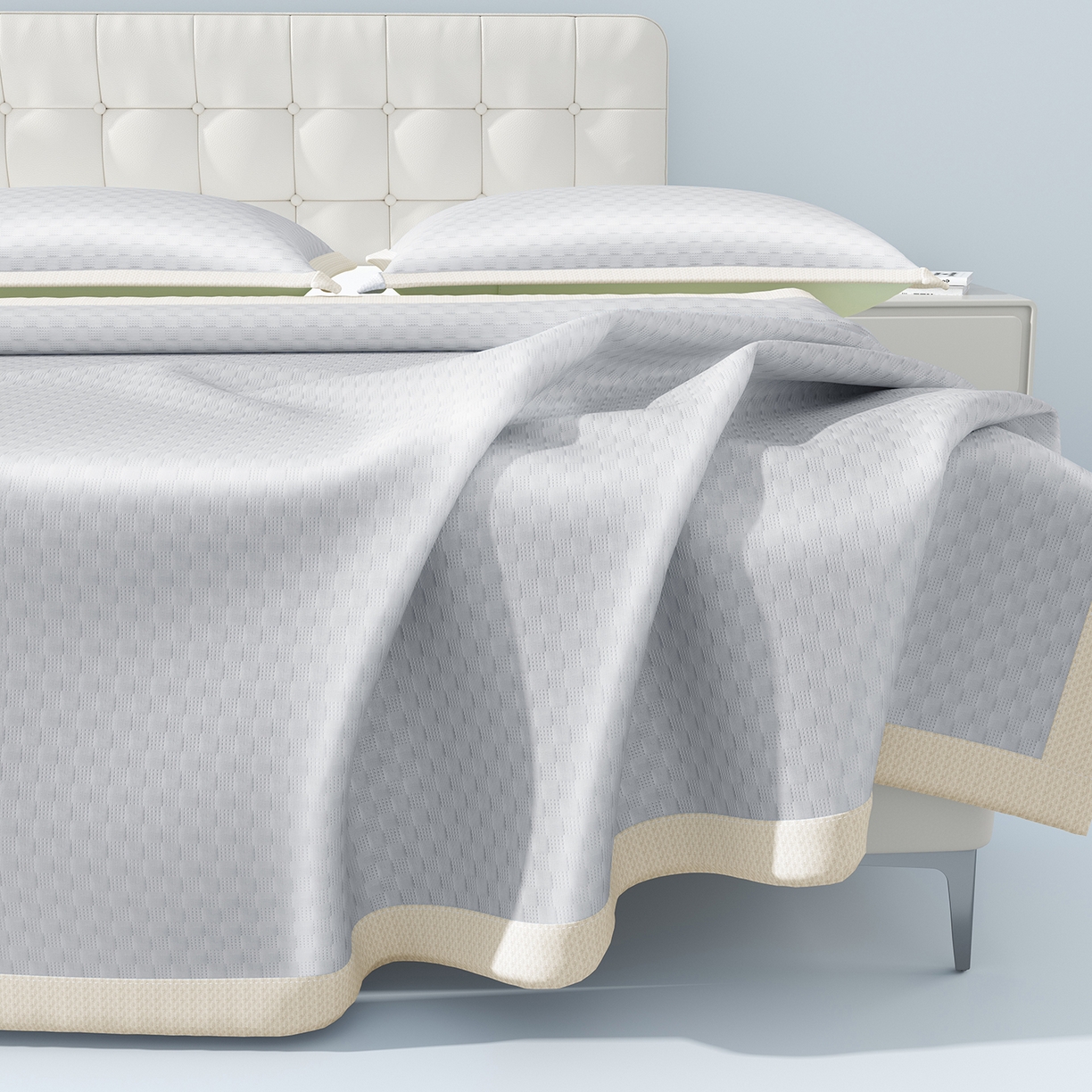 91家纺网 家纺一手货源 找家纺 曼陀罗 2026新款海洋丝凉感冰咖方格凉席-平铺款 冰川灰