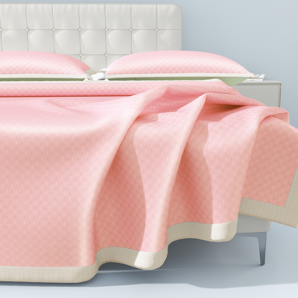 91家纺网 家纺一手货源 找家纺 曼陀罗 2026新款海洋丝凉感冰咖方格凉席-平铺款 粉黛玉