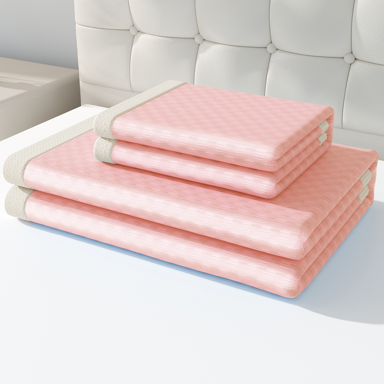 91家纺网 家纺一手货源 找家纺 曼陀罗 2026新款海洋丝凉感冰咖方格凉席-平铺款 粉黛玉