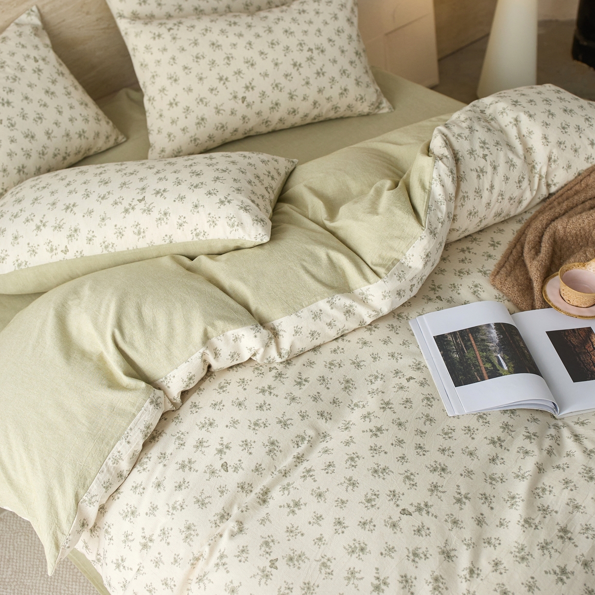 91家纺网 家纺一手货源 找家纺 亿梵家居 2026春夏新款A类棉麻印花四件套 清风蝶语