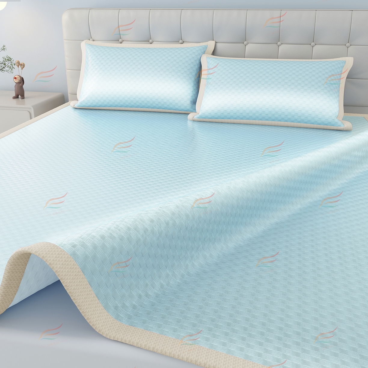 91家纺网 家纺一手货源 找家纺 （总）曼陀罗 2026新款海洋丝凉感冰咖方格凉席-平铺款