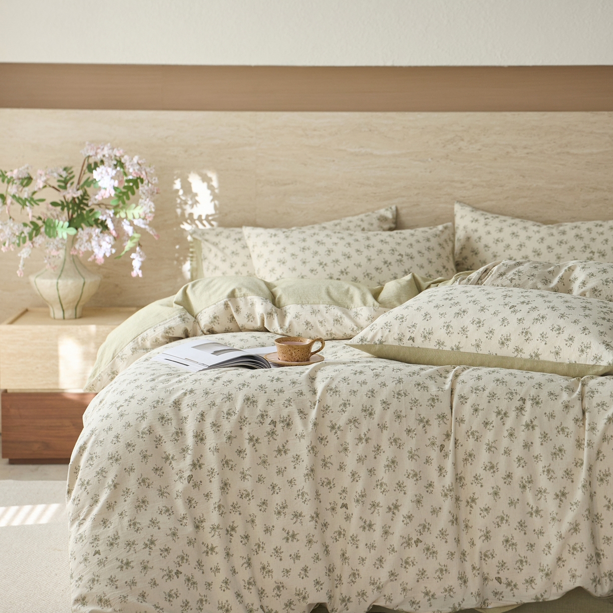 91家纺网 家纺一手货源 找家纺 亿梵家居 2026春夏新款A类棉麻印花四件套 清风蝶语