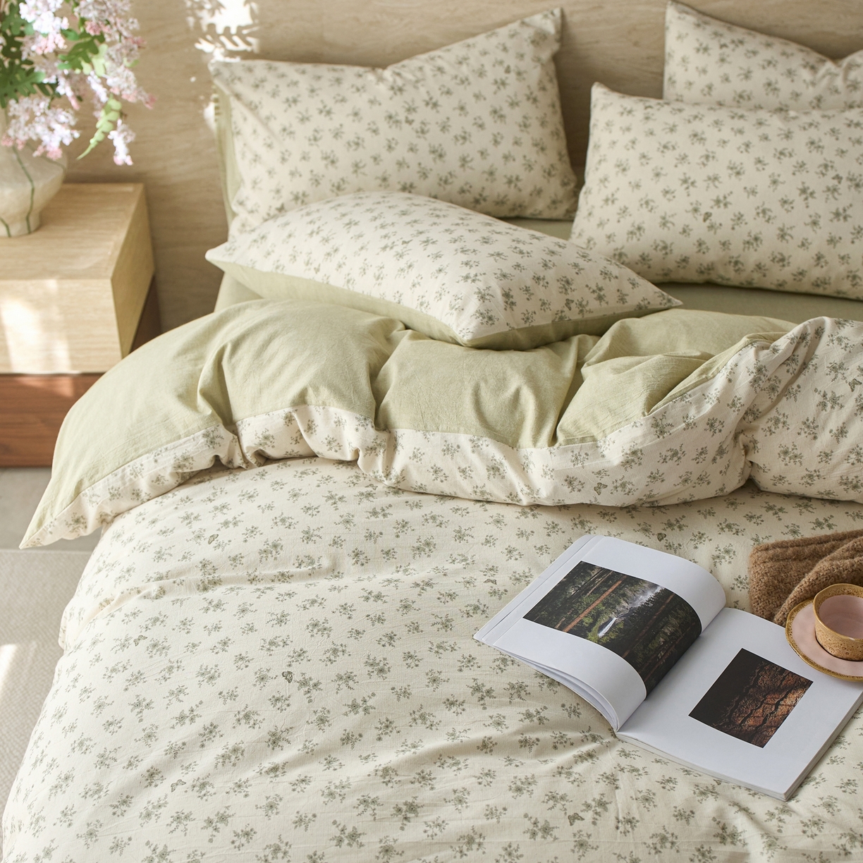 91家纺网 家纺一手货源 找家纺 亿梵家居 2026春夏新款A类棉麻印花四件套 清风蝶语