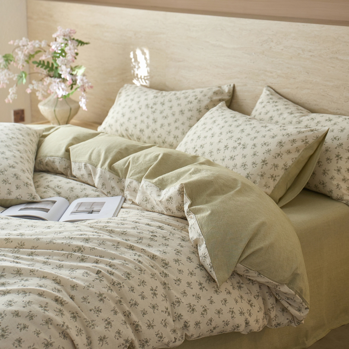 91家纺网 家纺一手货源 找家纺 亿梵家居 2026春夏新款A类棉麻印花四件套 清风蝶语