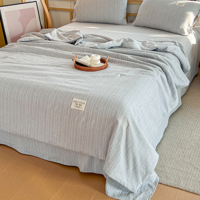 库里梦家纺 2026春夏新款色织提花棉麻夏被夏凉被空调被四件套 贴标款条纹-灰