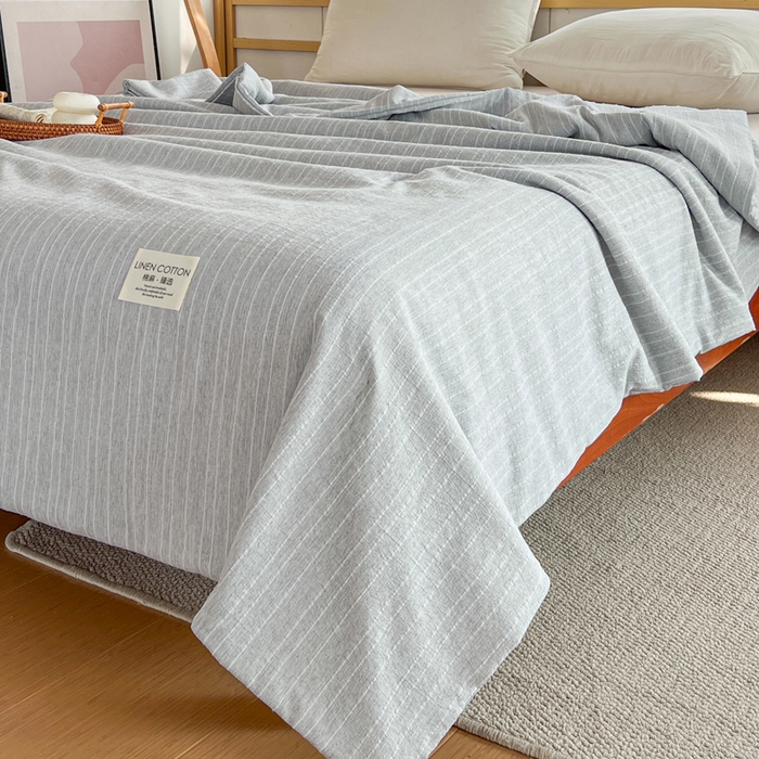 91家纺网 家纺一手货源 找家纺 库里梦家纺 2026春夏新款色织提花棉麻夏被夏凉被空调被四件套 贴标款条纹-灰