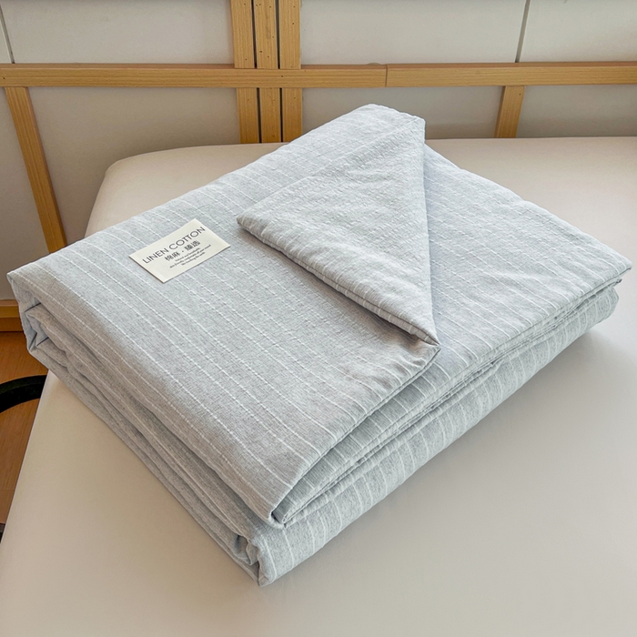 91家纺网 家纺一手货源 找家纺 库里梦家纺 2026春夏新款色织提花棉麻夏被夏凉被空调被四件套 贴标款条纹-灰