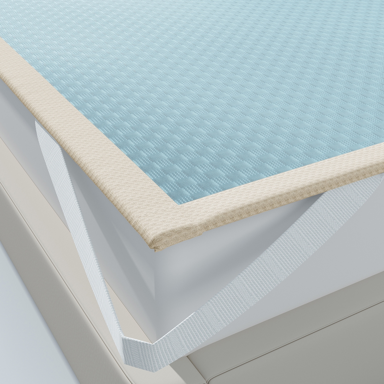 91家纺网 家纺一手货源 找家纺 曼陀罗 2026新款海洋丝凉感冰咖方格凉席-平铺款 天之蓝