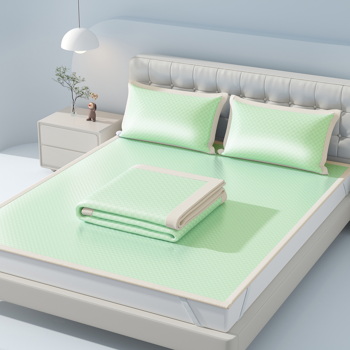 91家纺网 家纺一手货源 找家纺 曼陀罗 2026新款海洋丝凉感冰咖方格凉席-平铺款 草原绿