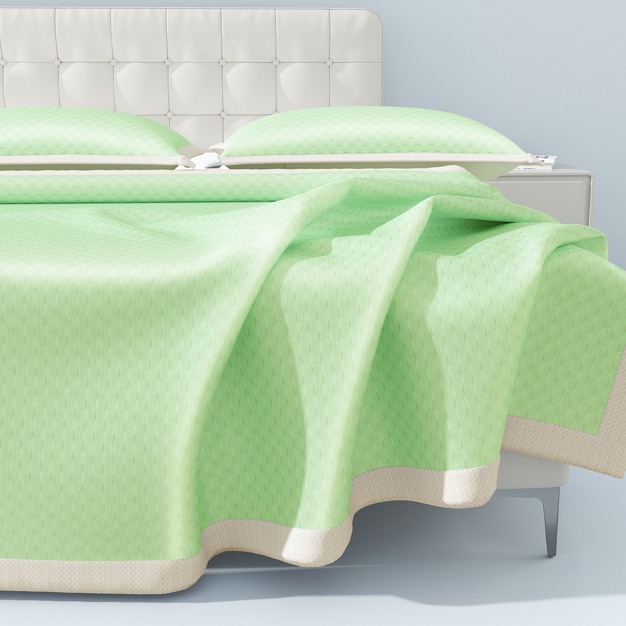 91家纺网 家纺一手货源 找家纺 曼陀罗 2026新款海洋丝凉感冰咖方格凉席-平铺款 草原绿