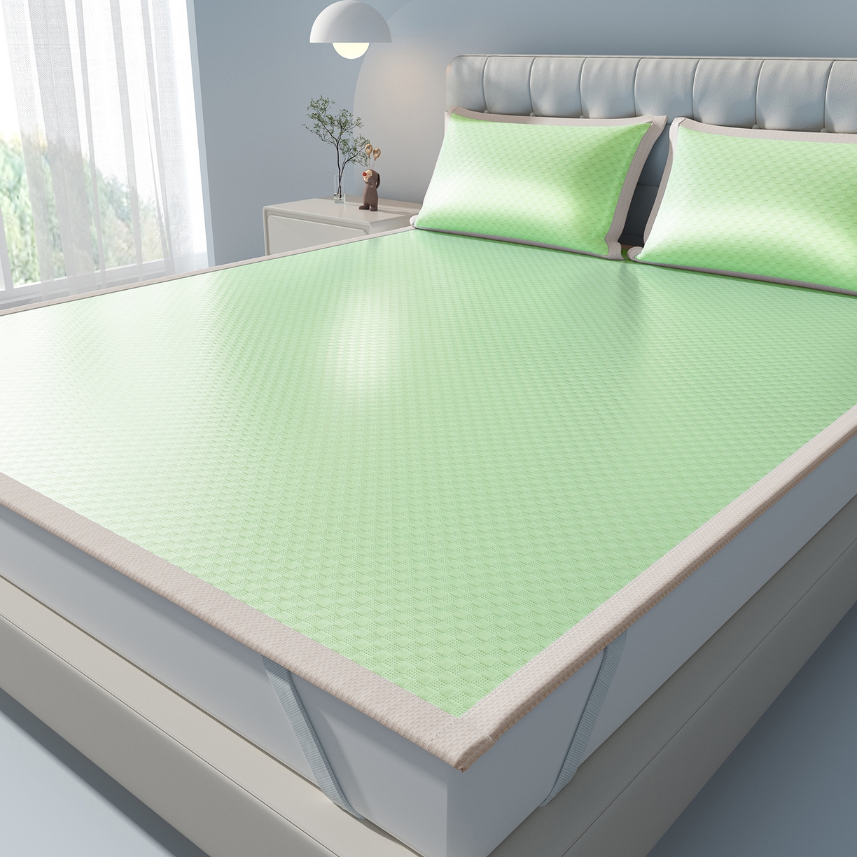 91家纺网 家纺一手货源 找家纺 曼陀罗 2026新款海洋丝凉感冰咖方格凉席-平铺款 草原绿