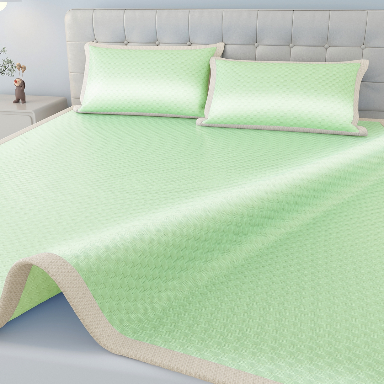 91家纺网 家纺一手货源 找家纺 曼陀罗 2026新款海洋丝凉感冰咖方格凉席-平铺款 草原绿