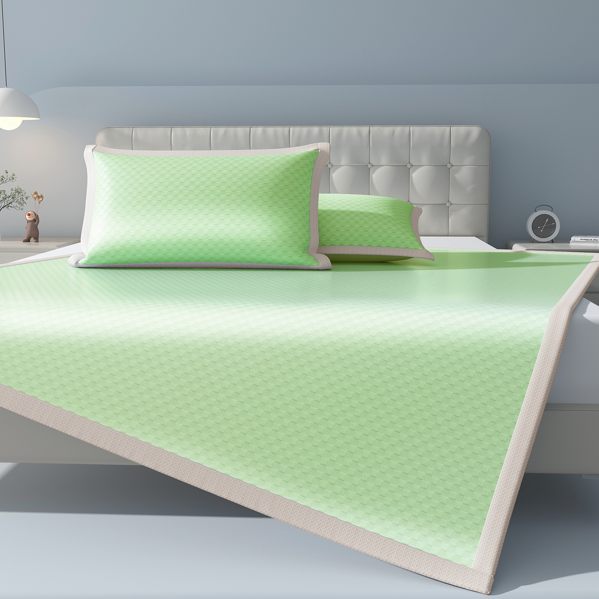 91家纺网 家纺一手货源 找家纺 曼陀罗 2026新款海洋丝凉感冰咖方格凉席-平铺款 草原绿