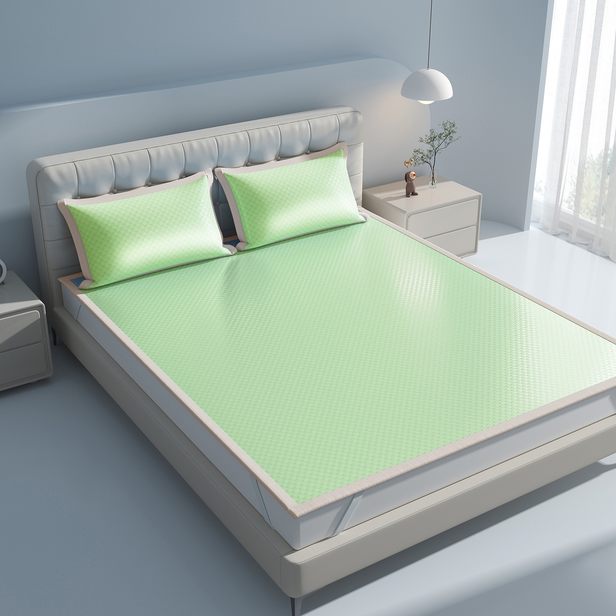 91家纺网 家纺一手货源 找家纺 曼陀罗 2026新款海洋丝凉感冰咖方格凉席-平铺款 草原绿