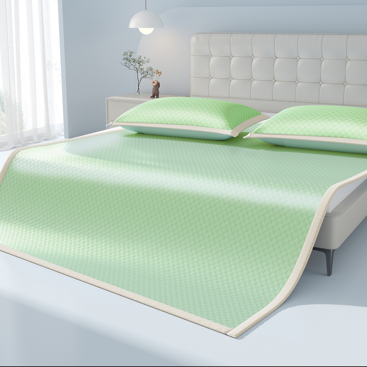 91家纺网 家纺一手货源 找家纺 曼陀罗 2026新款海洋丝凉感冰咖方格凉席-平铺款 草原绿