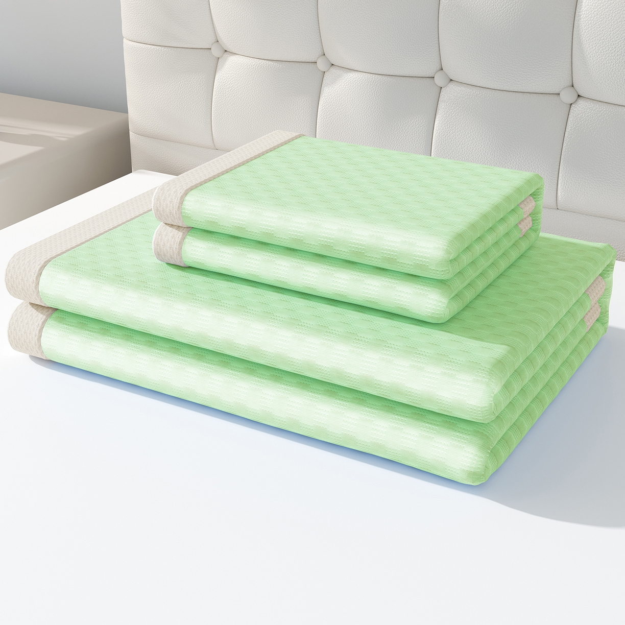 91家纺网 家纺一手货源 找家纺 曼陀罗 2026新款海洋丝凉感冰咖方格凉席-平铺款 草原绿