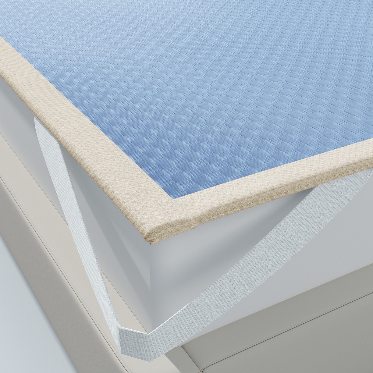 91家纺网 家纺一手货源 找家纺 曼陀罗 2026新款海洋丝凉感冰咖方格凉席-平铺款 海之蓝