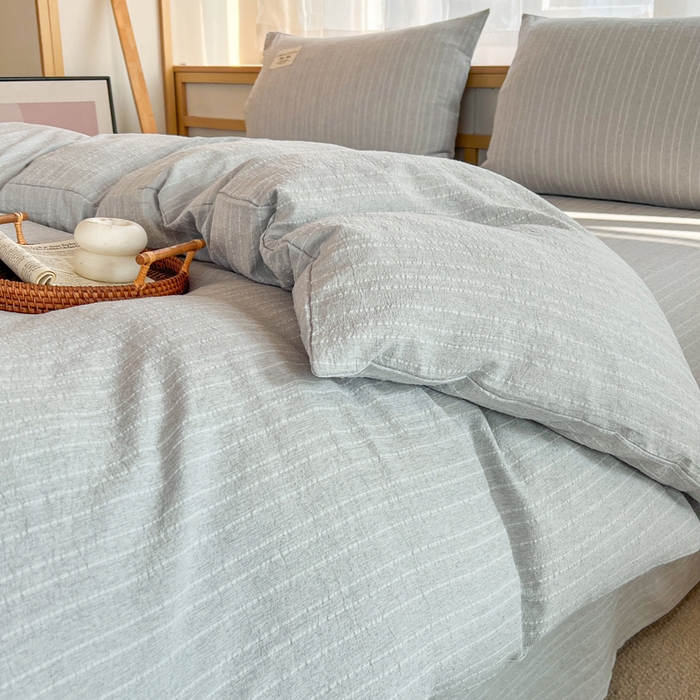 91家纺网 家纺一手货源 找家纺 库里梦家纺 2026春夏新款色织提花棉麻夏被夏凉被空调被四件套 贴标款条纹-灰