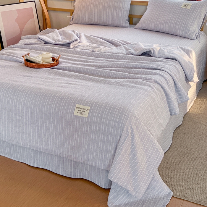 库里梦家纺 2026春夏新款色织提花棉麻夏被夏凉被空调被四件套 贴标款条纹-蓝