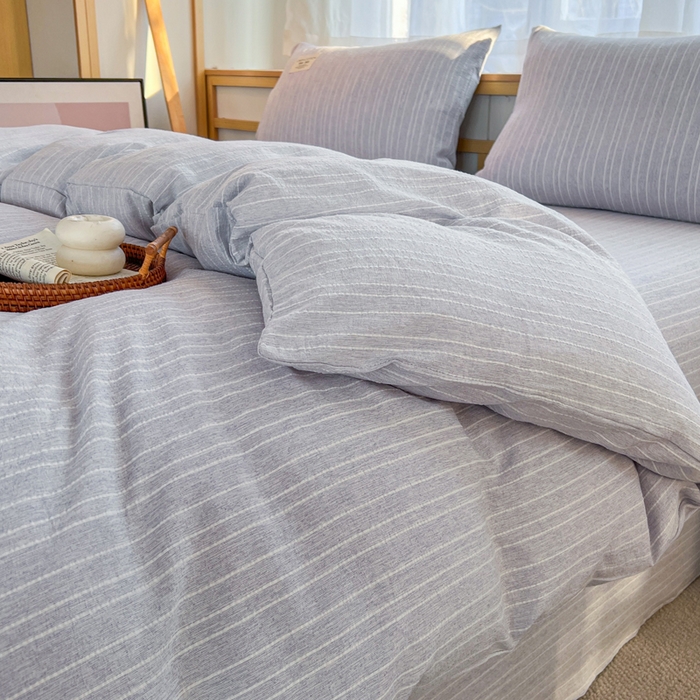 91家纺网 家纺一手货源 找家纺 库里梦家纺 2026春夏新款色织提花棉麻夏被夏凉被空调被四件套 贴标款条纹-蓝