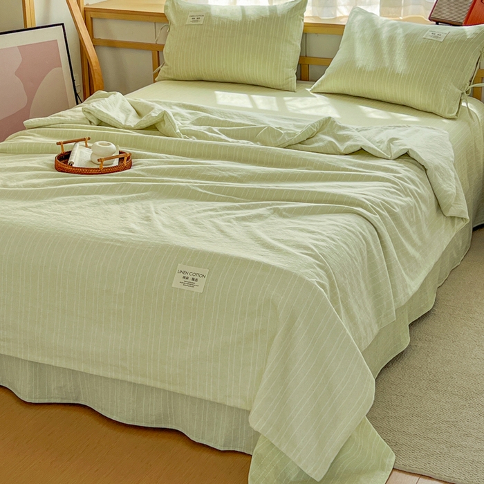 库里梦家纺 2026春夏新款色织提花棉麻夏被夏凉被空调被四件套 贴标款条纹-绿