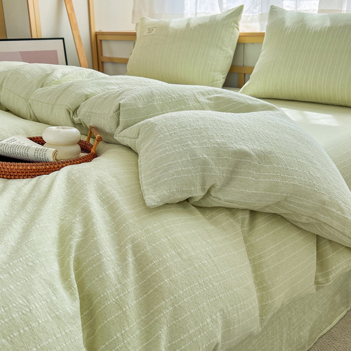 91家纺网 家纺一手货源 找家纺 库里梦家纺 2026春夏新款色织提花棉麻夏被夏凉被空调被四件套 贴标款条纹-绿