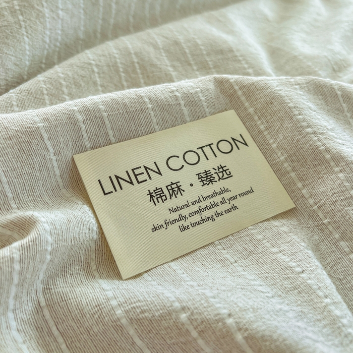 91家纺网 家纺一手货源 找家纺 库里梦家纺 2026春夏新款色织提花棉麻夏被夏凉被空调被四件套 贴标款条纹-香槟