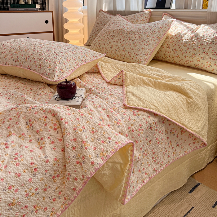 91家纺网 家纺一手货源 找家纺 一比一家纺 2026春夏新款三角针泡芙纱夏被夏凉被空调被四件套 三角针夏被-心愿