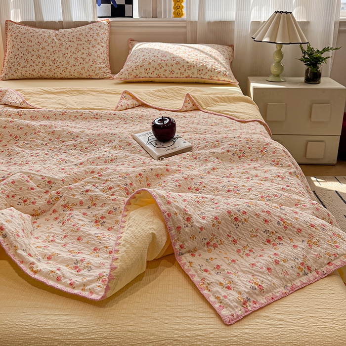 91家纺网 家纺一手货源 找家纺 一比一家纺 2026春夏新款三角针泡芙纱夏被夏凉被空调被四件套 三角针夏被-心愿