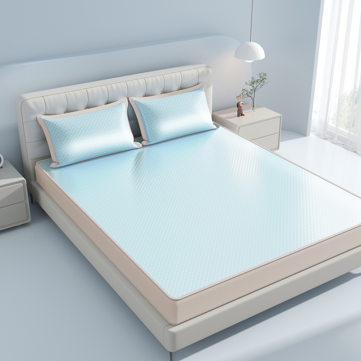 91家纺网 家纺一手货源 找家纺 （总）曼陀罗 2026新款海洋丝凉感冰咖方格凉席-床笠款