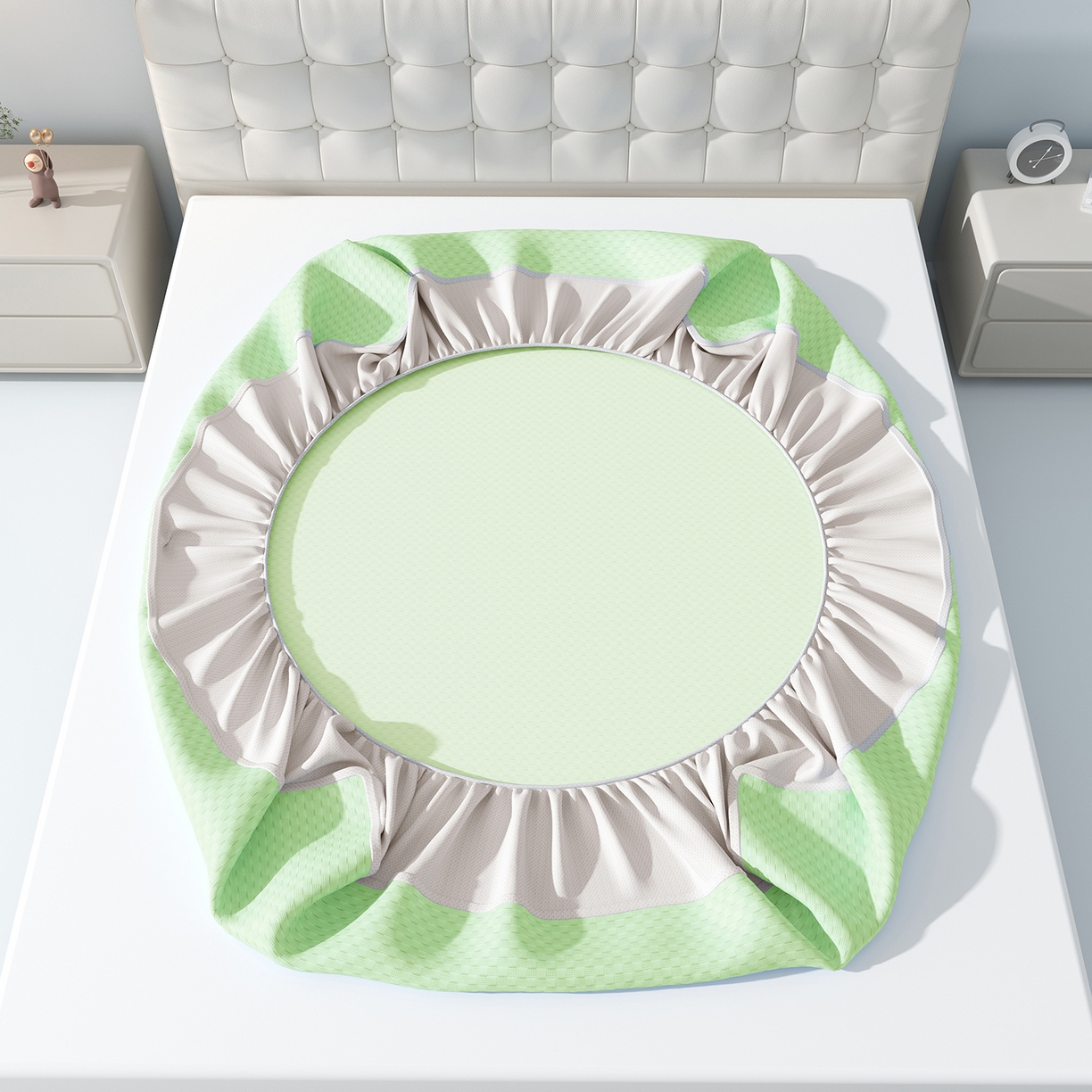 91家纺网 家纺一手货源 找家纺 曼陀罗 2026新款海洋丝凉感冰咖方格凉席-床笠款 草原绿