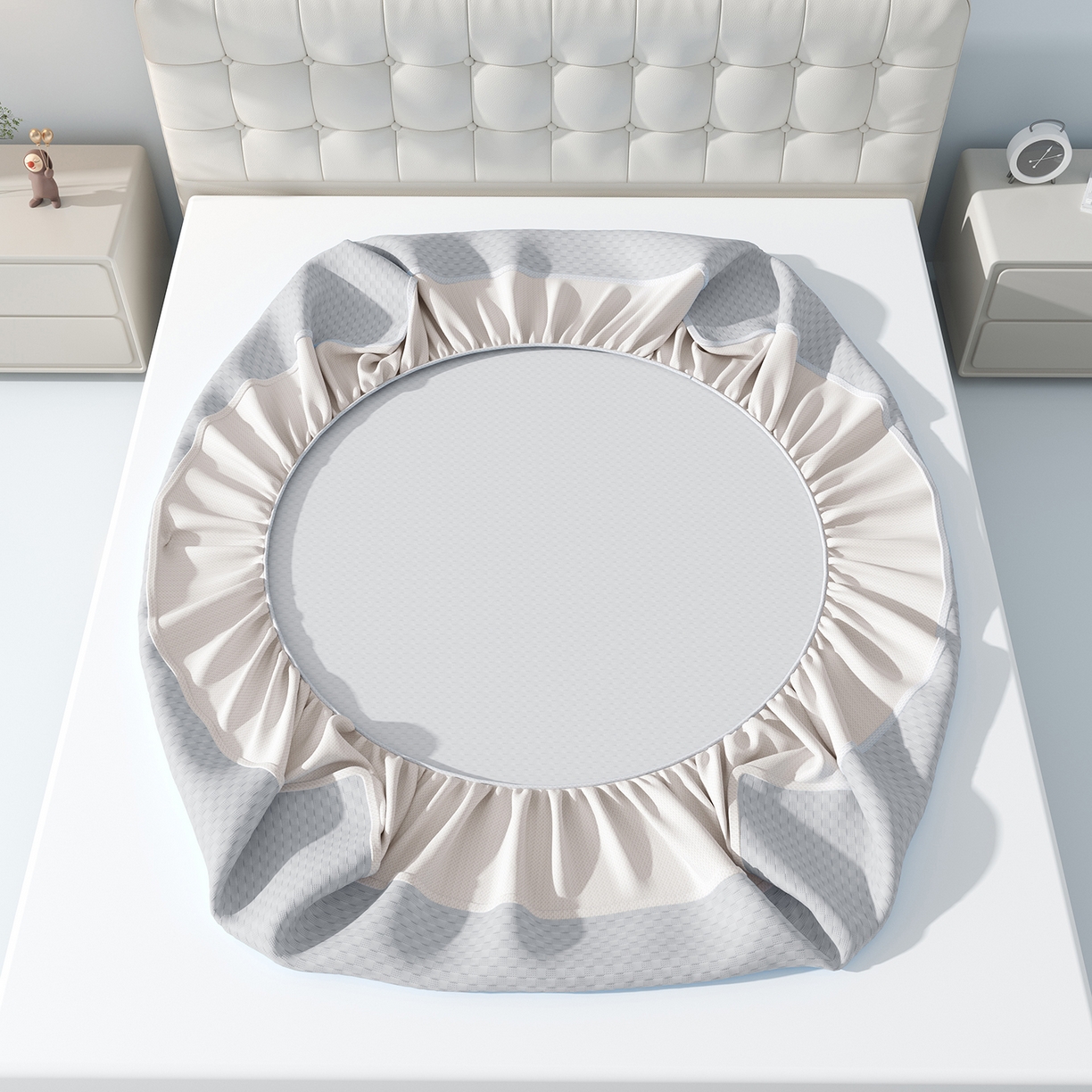 91家纺网 家纺一手货源 找家纺 曼陀罗 2026新款海洋丝凉感冰咖方格凉席-床笠款 冰川灰