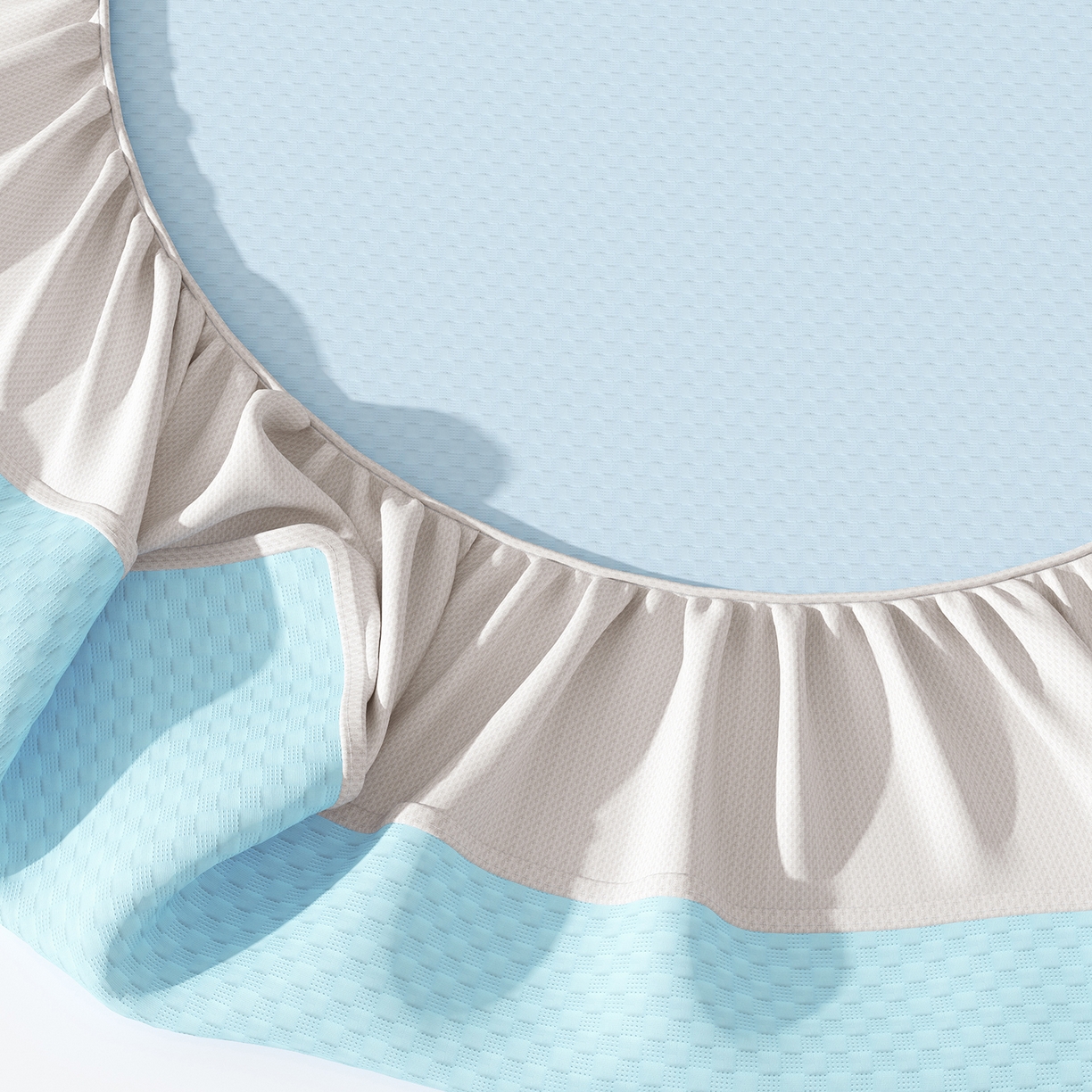 91家纺网 家纺一手货源 找家纺 曼陀罗 2026新款海洋丝凉感冰咖方格凉席-床笠款 天之蓝