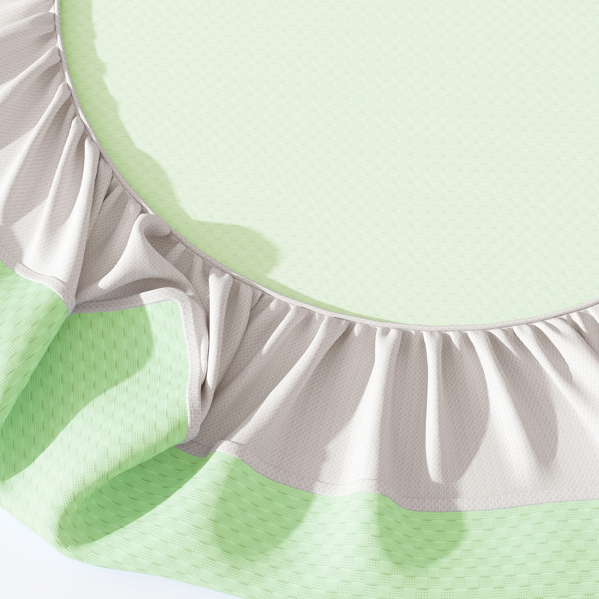 91家纺网 家纺一手货源 找家纺 曼陀罗 2026新款海洋丝凉感冰咖方格凉席-床笠款 草原绿