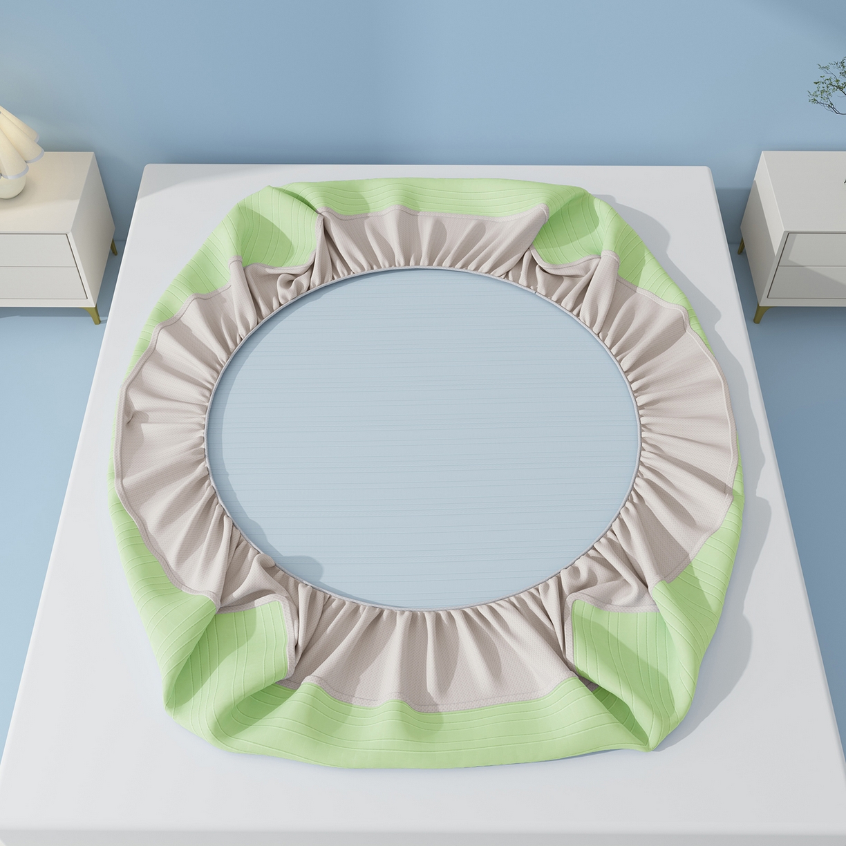 91家纺网 家纺一手货源 找家纺 曼陀罗 2026新款凉感海洋丝冰咖条纹凉席-床笠款 草原绿