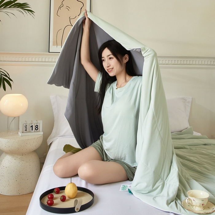 91家纺网 家纺一手货源 找家纺 库里梦家纺 2026新款A类母婴级冰肤凉感夏被锦氨双面凉皮皮夏凉被 凉皮皮-青灰