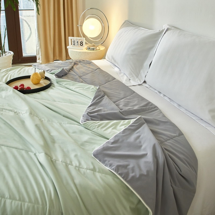 91家纺网 家纺一手货源 找家纺 库里梦家纺 2026新款A类母婴级冰肤凉感夏被锦氨双面凉皮皮夏凉被 凉皮皮-青灰