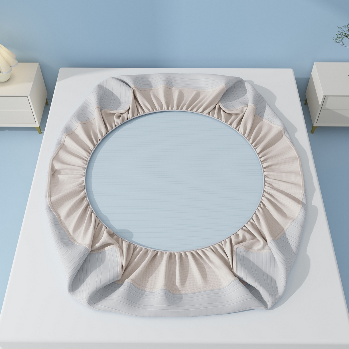 91家纺网 家纺一手货源 找家纺 曼陀罗 2026新款凉感海洋丝冰咖条纹凉席-床笠款 冰川灰