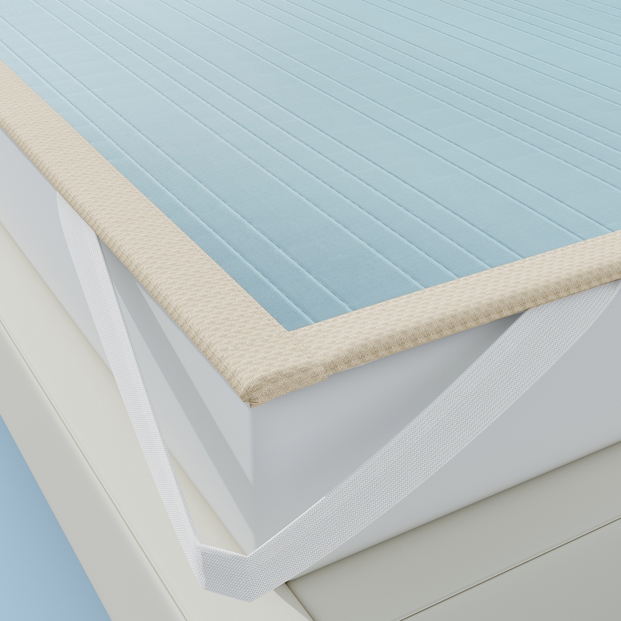 91家纺网 家纺一手货源 找家纺 曼陀罗 2026新款凉感海洋丝冰咖条纹凉席-平铺款 天之蓝