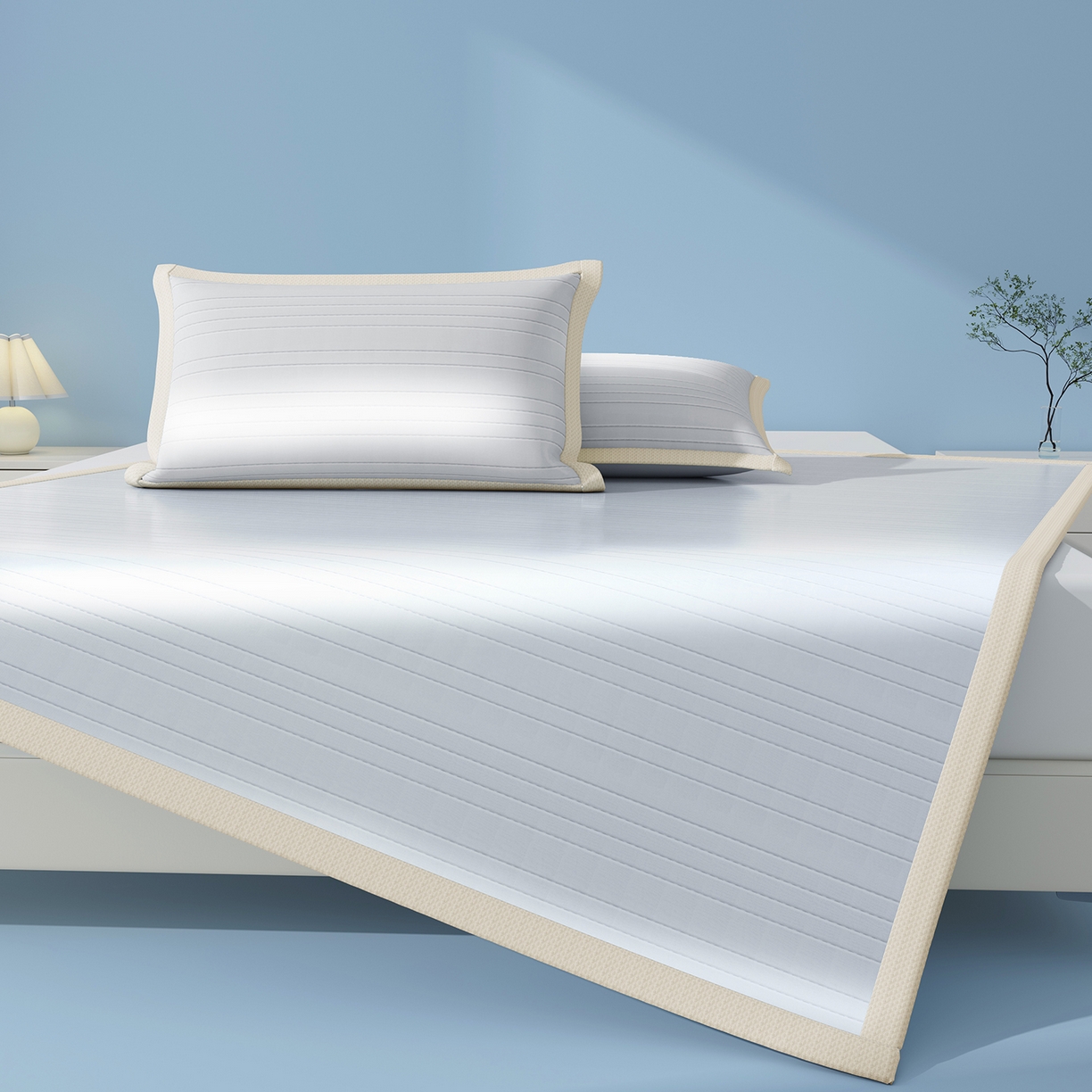 91家纺网 家纺一手货源 找家纺 （总）曼陀罗 2026新款凉感海洋丝冰咖条纹凉席-平铺款